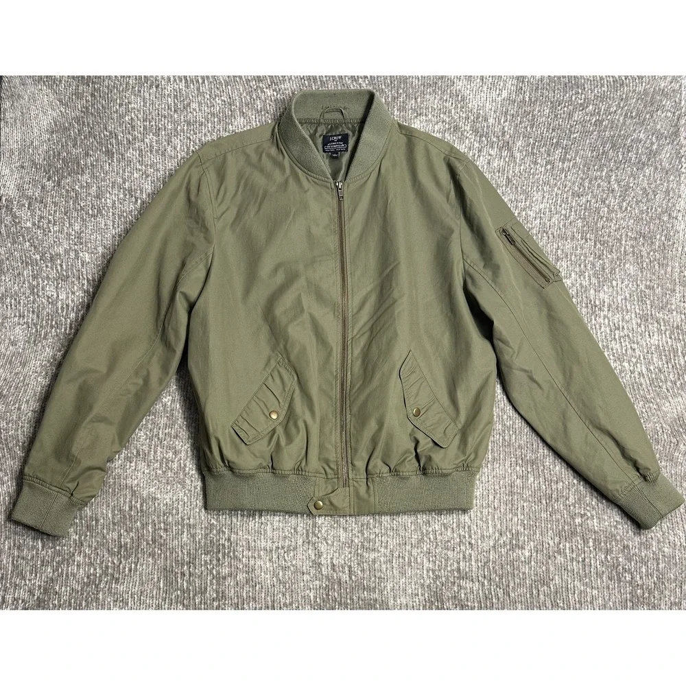 J Crew Jacket Mens Large Green Military Style Bomber Flight Cotton Poplin Zip